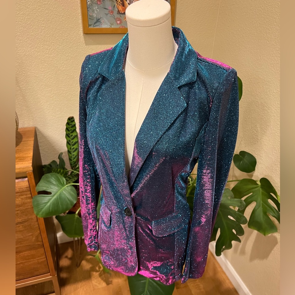 Rock & Roll Denim Iridescent Holographic Blazer - Size Small